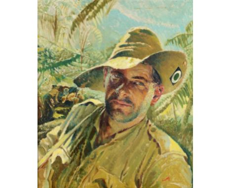 BRITISH SCHOOL, C1945 A SOLDIER OF THE BRITISH 29TH INFANTRY BRIGADE IN BURMA, 1944-45 indistinctly signed, oil on canvas, 60