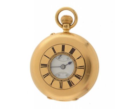 AN 18CT GOLD KEYLESS LEVER HALF HUNTING CASED LADY'S WATCH WITH KEW CERTIFICATE, HECTOR GOLAY, LONDON No 7555, the three quar