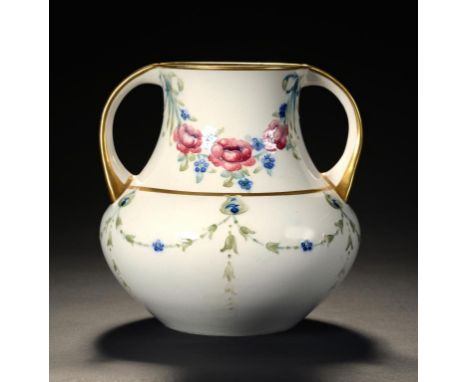 A JAMES MACINTYRE & CO FLORIAN WARE VASE DESIGNED BY WILLIAM MOORCROFT, C1908  decorated in the Eighteenth Century pattern, 1