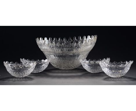 A SET OF FIVE REGENCY OVAL CUT GLASS BOWLS FOR AN EPERGNE,  EARLY 19TH C 14.5cm and 30cm w ++In very good condition with one 