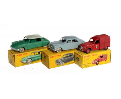 THREE FRENCH DINKY TOYS  comprising Peugeot 24B, Citroen 24C and Fourgonnette 25D, all boxed