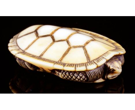 A JAPANESE IVORY NETSUKE OF A TERRAPIN, EDO PERIOD, 19TH C  unsigned, 4.3cm l, collector's label Provenance: Bluth Collection