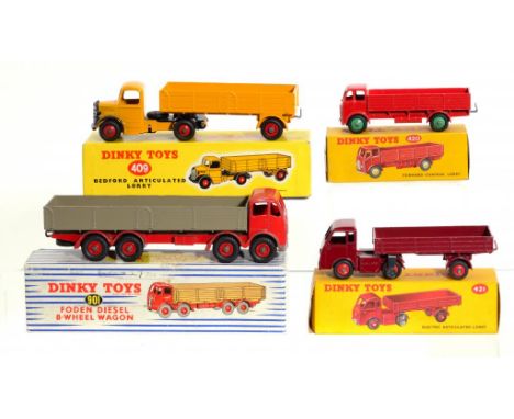 FOUR DINKY TOY COMMERCIAL VEHICLES  comprising Bedford Articulated Lorry 409, Forward Control Lorry 420, Electric Lorry 421 a