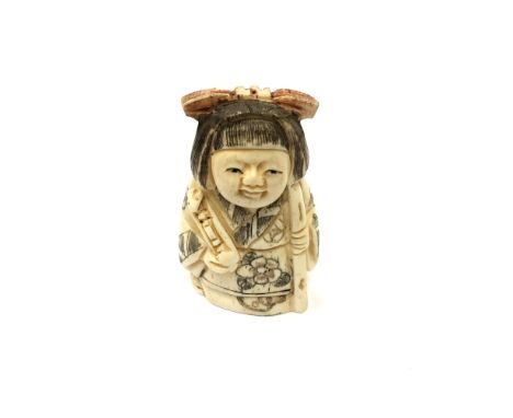 A Chinese bone netsuke - Young Girl in Robes. 
