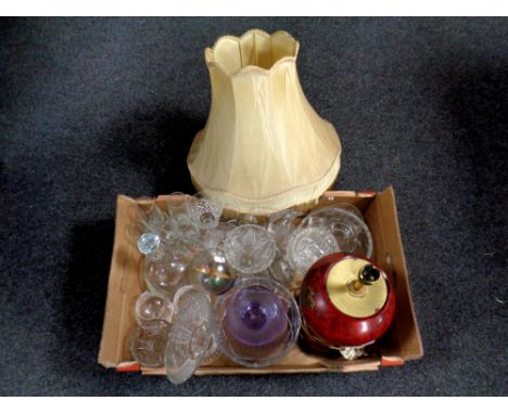 A box containing 20th century pressed glassware including champagne flutes, decanter, cut glass vases etc, together with an o