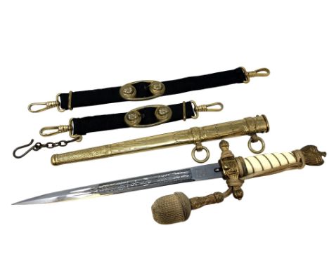 A German Third Reich Naval (Kriegsmarine) Officers Dress Dagger by Carl Eickhorn, gilt eagle pommel, white celluloid grip ret