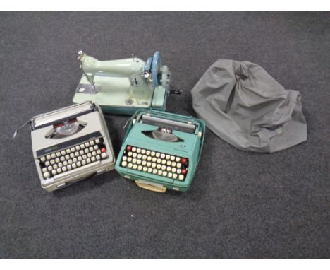 A Smith-Corona typewriter together with a Boots typewriter and  vintage sewing machine (3)