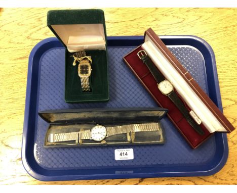 A gent's gold plated Marvin quartz calendar wristwatch, together with a Belair wristwatch and a Rotary watch. 