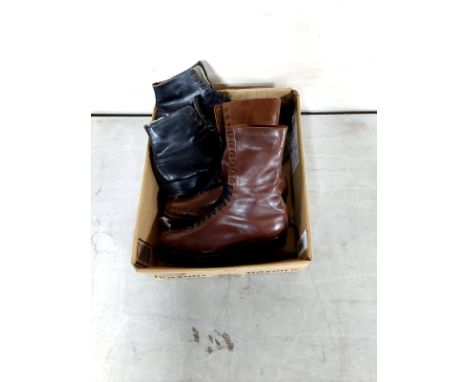 Two pairs of vintage leather ice skates 