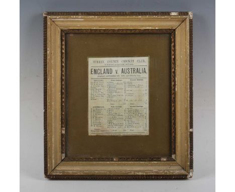 CRICKET. An official silk scorecard for the first test match on English soil, England v Australia, September 6th 1880 at the 