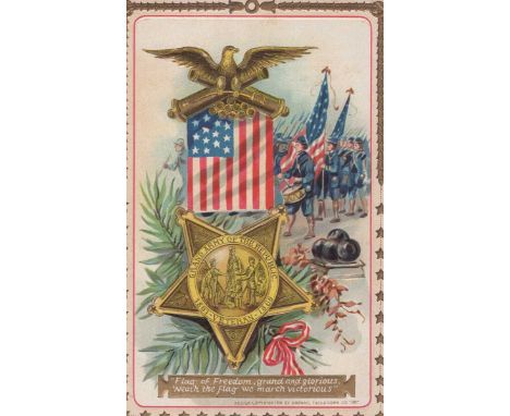 A collection of 18 postcards relating to America including chromolithographed postcards relating to the civil war and the fir