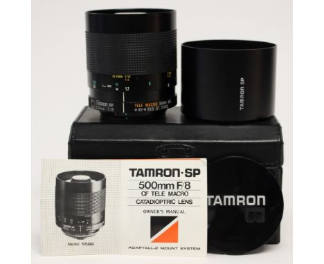 Tamron: A Tamron SP, 500mm, 1:8, Tele Macro, mirror lens, serial number 553330, with lens cap and original case and instructi