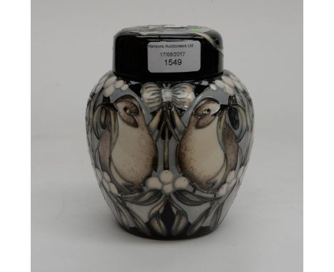 A Moorcroft Trial ginger jar, 1st quality, for the RSPB collection in the Mistle Thrush pattern, in an unusual colourway, des