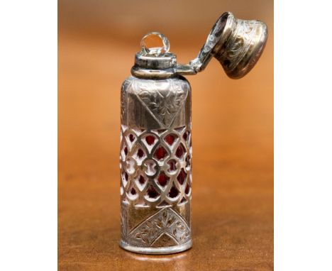 An Edwardian silver cased ruby glass scent bottle, Birmingham 1903, Cohen and Charles 