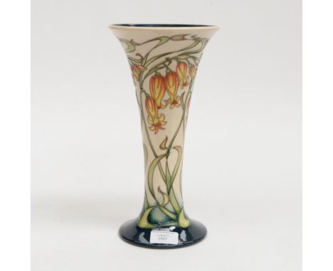 A Moorcroft vase with a flared rim in the 'Imogen' pattern, 1st quality, from the Shakespeare collection in unusual colourway