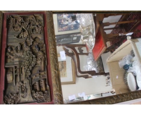 Southern Chinese over mantel mirror with carved and gilt wings