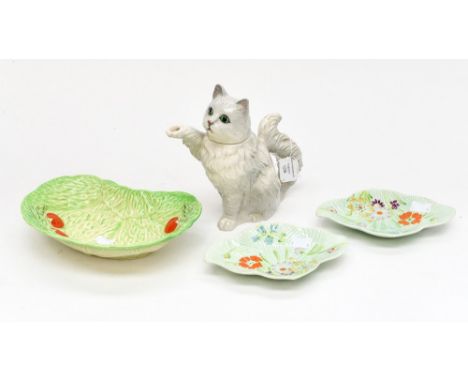 A Beswick cat teapot, two Beswick occassional dishes and a Beswick salad dish (4)