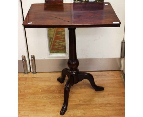 A 19th Century and later mahogany tripod table, the rectangular top raised on a turned column and standing on three cabriole 