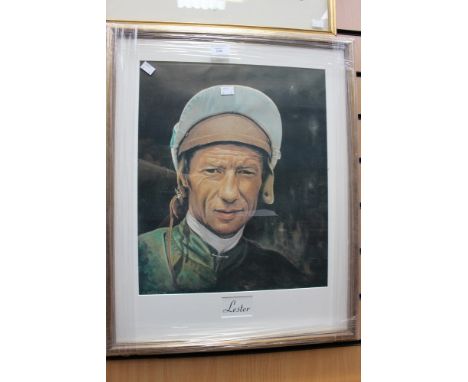 A print of Lester Piggott, original by F. Wright 