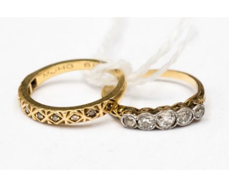 Two 18ct gold diamond set rings, both size K, 4.4 grams approx 