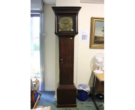 A George II oak cased longcase clock, having a 30 hour movement, the brass dial inscribed 'John Gilbertson, Ripon'
