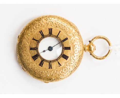An 18ct half hunter pocket watch, retailed by Connell Cheapside, London, glass is broken, but enamel dial is intact