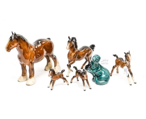 Five Beswick horses/foals (sd) and a Poole Otter (6) 