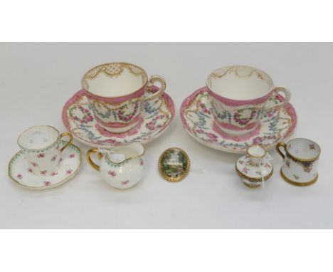 Parcel lot, to include 19th century Wedgwood coffee can and saucer, cream jug, a crown Staffordshire miniature tankard and va