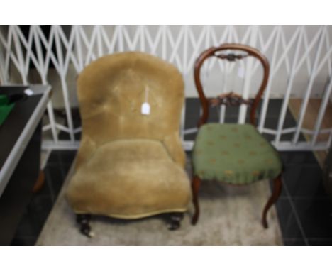A Victorian button backed ladies nursing chair together with a Victorian balloon back side chair (2)