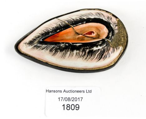 A 19th Century novelty snuff box in the form of a vulva, probably Continental, ceramic and pewter 