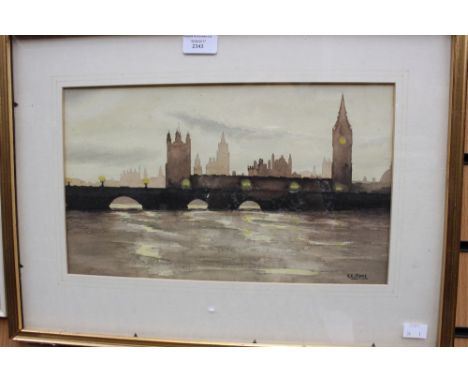 R. M. Crane (British, 20th Century), a view of Westminster, signed lower right, watercolour, 22cm by 37cm, framed