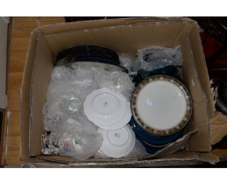 A Denby Pottery part dinner service, with Royal Albert 'Sweet Pea' part tea service, glassware etc 