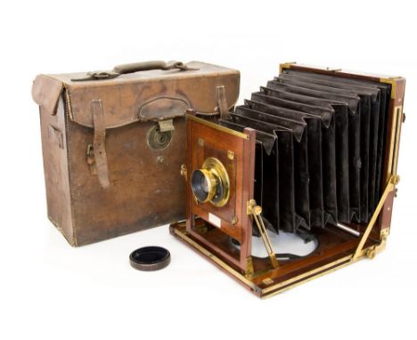 W. Watson & Sons: A W. Watson & Sons mahogany plate camera, marked '7145' to base, complete with 'R.O.J.A. vorm. Emil Busch R