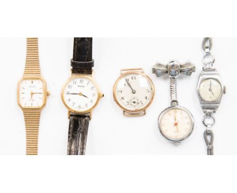 An early 20th century 9ct gold cased wristwatch a/f, a Rotary, World War II nurses watch, working, and an Avia bracelet watch