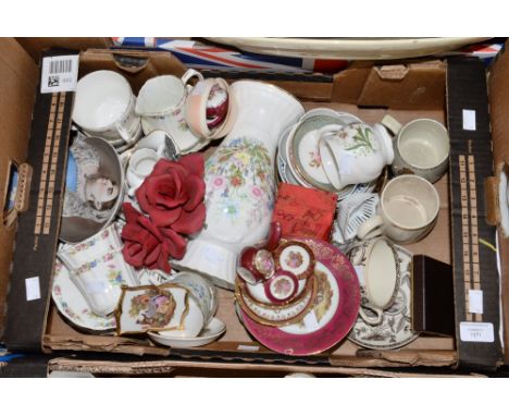 Victorian commemorative plaque and cup and saucer, Limoges, Chinese works and a tea service etc inc. large Anynsley vase (1 b