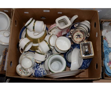 Blue and white to include gaudy Welsh style Spode together with a Royal Albert 'Elgin' tea service, a Royal Worcester 'herb' 