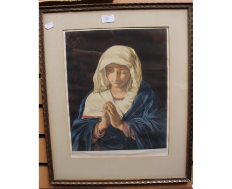 A Religious print of the Mother of Christ, published 1958 by the Warwick galleries with National Gallery permission 