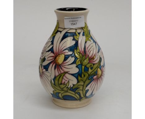 A Moorcroft bulbous vase in the 'Phoebe Summer' pattern, 1st quality, in unusual colourway, daisies blushed with pink on blue