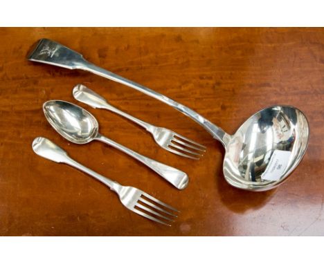 A fine George III fiddle pattern soup ladle, the ladle engraved with a crest, Francis Higgins II London 1818 (6.64 ozs) appro