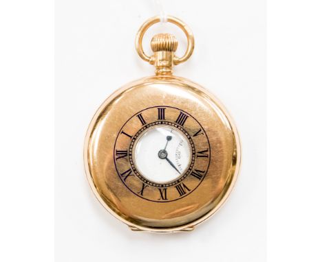 A 9ct Tarannes half Hunter pocket watch, having blue enamel chapter ring and interior subsidiary dial 