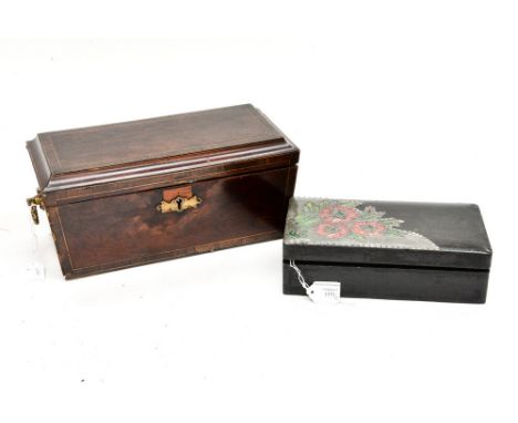 A mahogany tea caddy s/d, with a circa 1960s trinket box (2)
