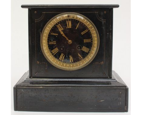 A Conrad Felsins of Berlin black slate mantle clock, having black dial with gilt Roman numerals, key and pendulum