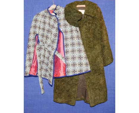 A Welsh Dillad Coracle cape, circa early 1960s, with a Wetherall Bond St London, green boucle ladies coat (2)