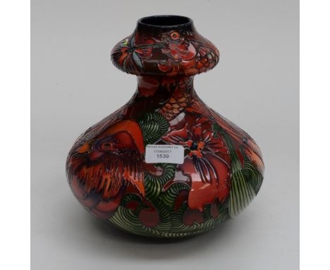 A Moorcroft Double Gourd in the 'Flambe Mandarin' pattern, designed by Kerry Goodwin, dated to base 2015, standing approx 25.