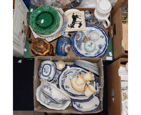 Two boxes of assorted ceramics, to include four Art Deco coffee cans and saucers, Victorian blue and white part dinner wares 