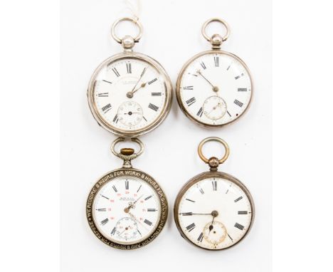 A group of three silver half hunter pocket watches, maker of one J.G.Graves, enamel dials, along with a base metal half hunte