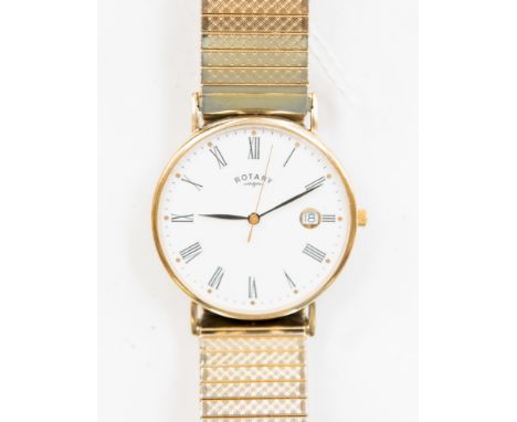 A gentleman's Rotary watch, side wind with date window, cased in 9ct gold, replacement bracelet  