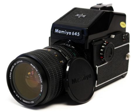 Mamiya: A Japanese Mamiya 645 1000S medium format camera, general wear to camera, shutter working, L82005, complete with lens