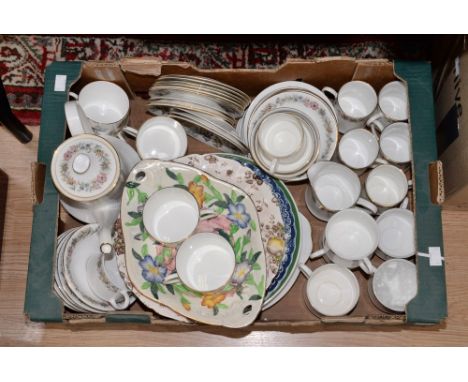 A Coalport part tea set comprising six cups, six saucers, and six plates, together with a collection of various plates and di