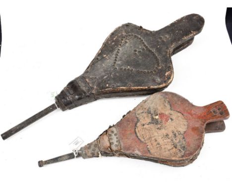 Two 19th Century Bellows, one painted with a hunting scene, the other with stud work